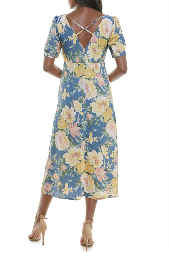 Shop Socialite Puff Sleeve Bias Midi Dress In Blue Floral