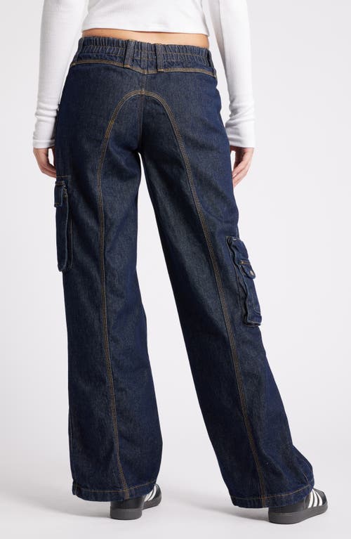 Shop Bdg Urban Outfitters Cyber Y2k Denim Cargo Pants In Washed Denim