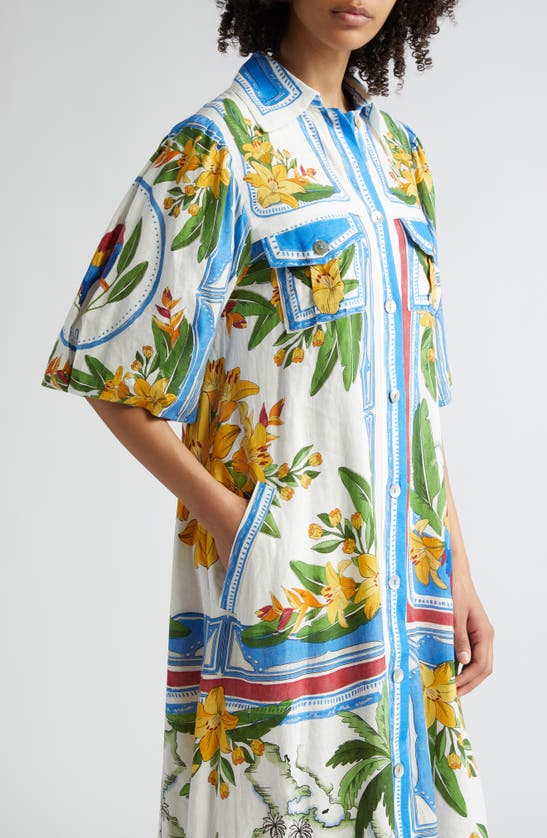 Shop Farm Rio Tropical Destination Maxi Linen Blend Shirtdress In Off-white