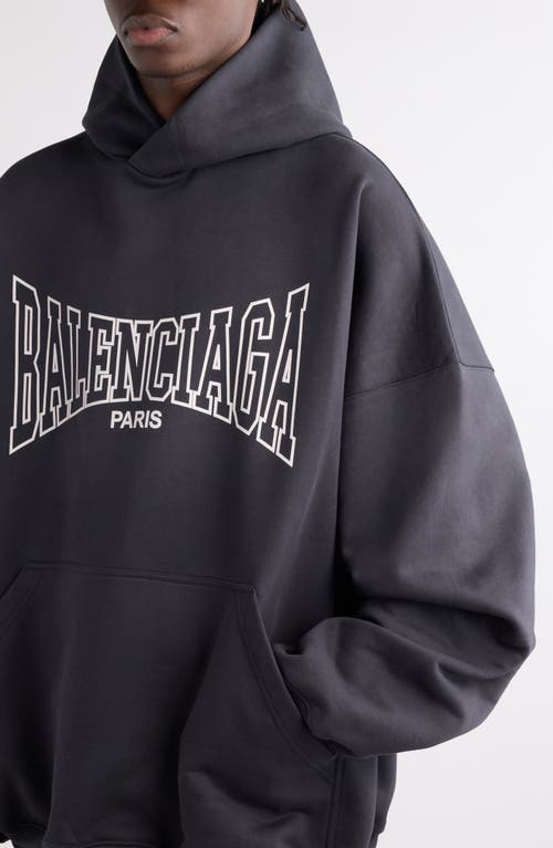 Shop Balenciaga Oversize Cotton Fleece Logo Graphic Hoodie In Washed Black/black