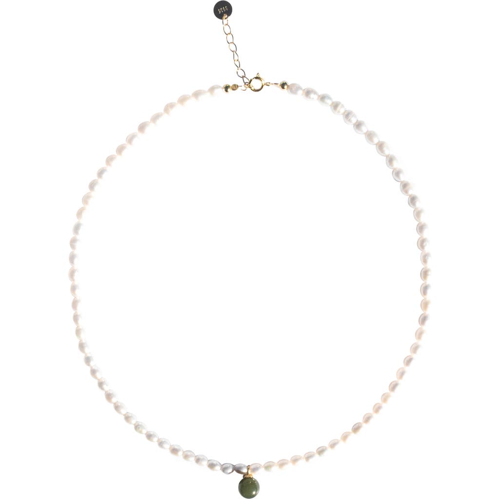 Seree Belle Pearl And Green Jade Choker In Light Green
