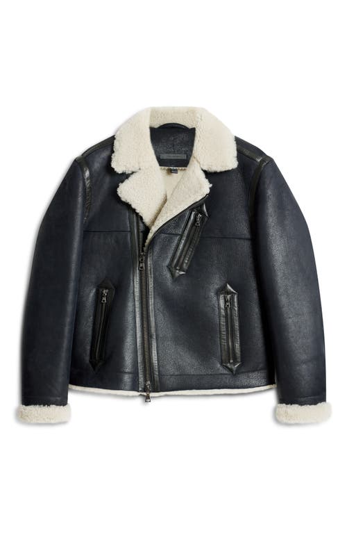 Shop John Varvatos Genuine Shearling Biker Jacket In Black