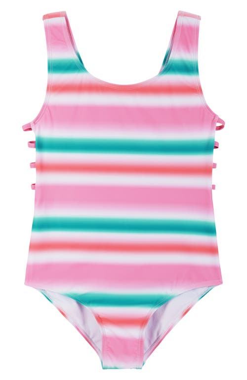 Shop Andy & Evan Kids' Strappy Cutout One-piece Swimsuit In Pink/blue/stripe