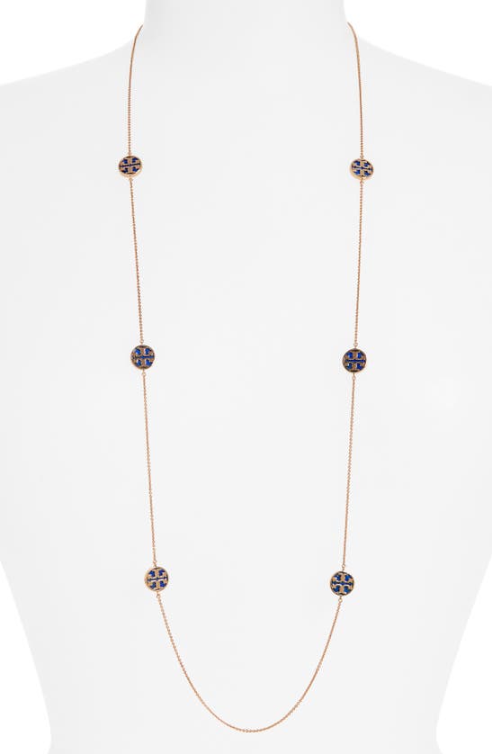Tory Burch Kira Semiprecious Stone Long Station Necklace In Tory Gold / Lapis