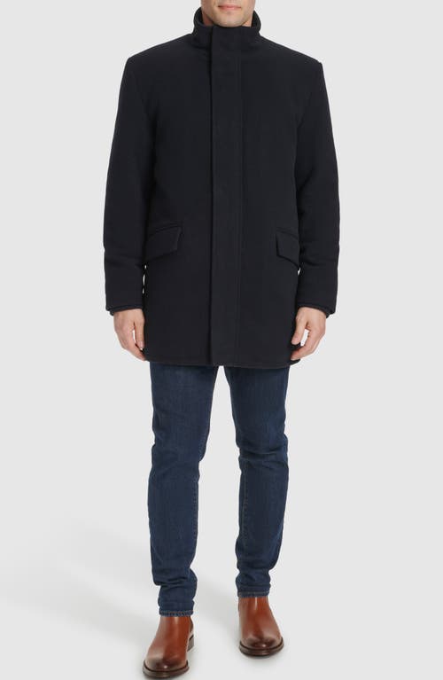 Cole Haan Signature Stand Collar Wool Blend Car Coat In Navy