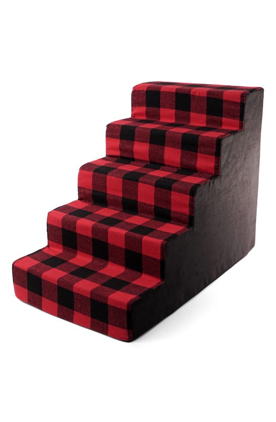 Precious Tails Plaid High Density Foam Pet Stairs In Red Black