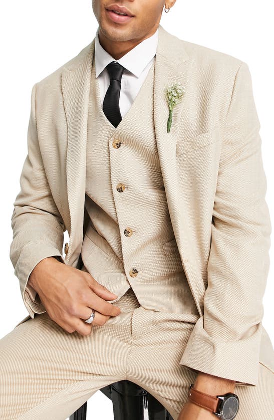 Asos Design Wedding Super Skinny Suit Jacket In Stone Crosshatch-neutral In Beige