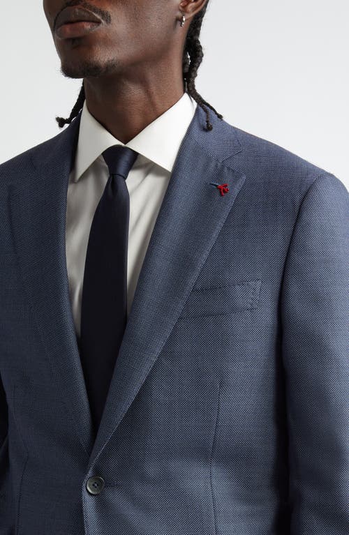 Isaia Sanita Textured Wool Suit In Medium Blue