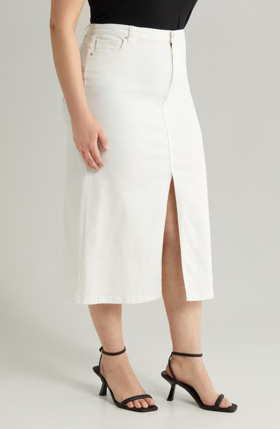 Shop Vero Moda Curve Lucky Denim Midi Skirt In Snow White