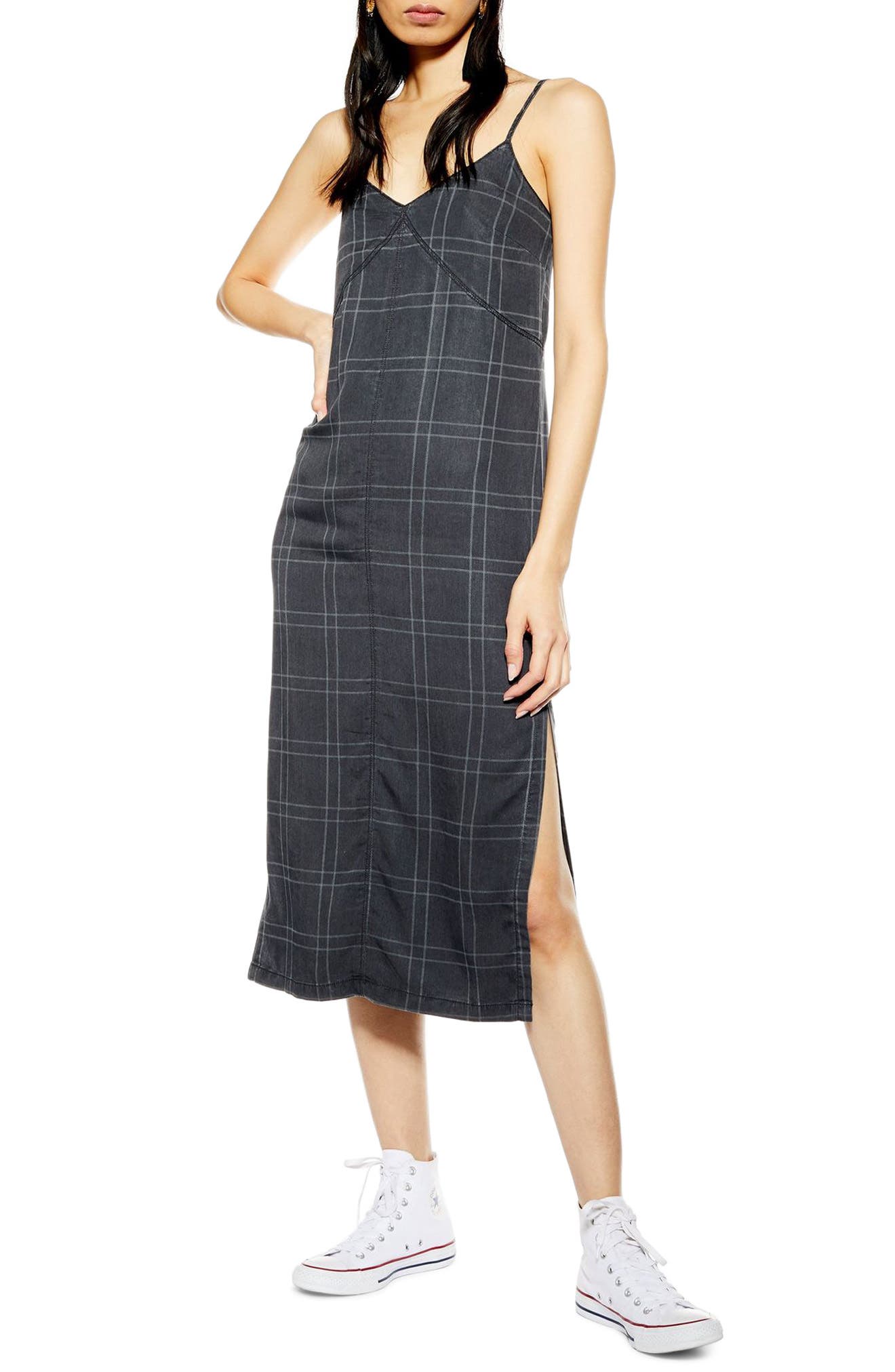 Topshop Check Denim Midi Dress, US (fits like 0-2) - Black