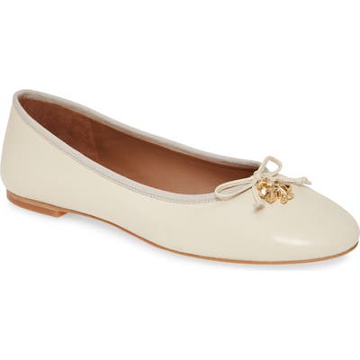 Tory Burch Logo Charm Ballet Flat- Beige