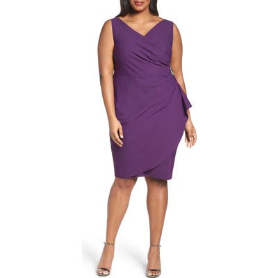 Plus Size Alex Evenings Embellished Surplice Sheath Dress, Purple