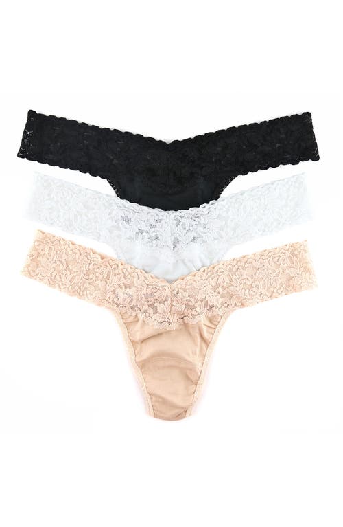 Hanky Panky 3-pack Low Rise Thong In Black/white/chai