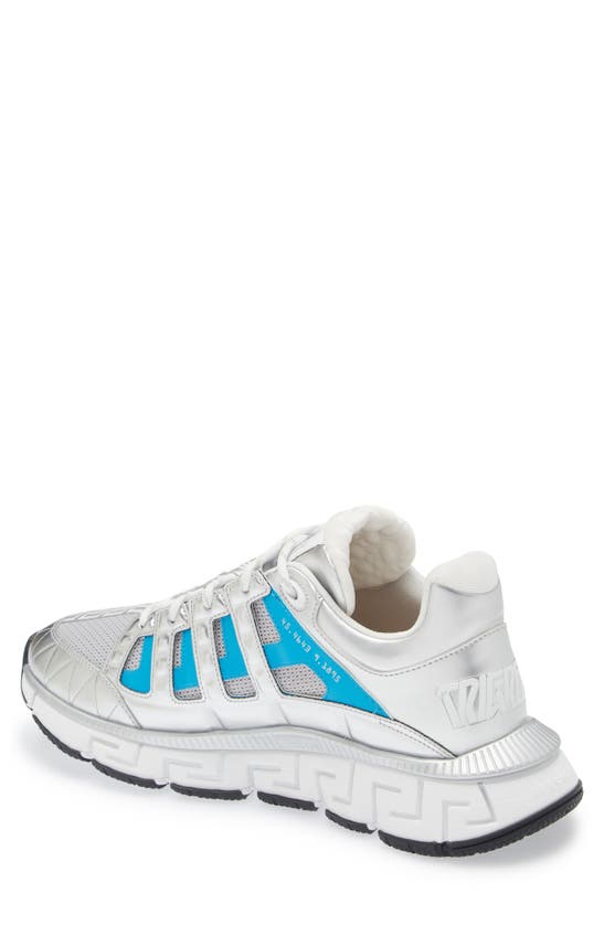Shop Versace Trigreca Low Top Sneaker In Silver Blue White