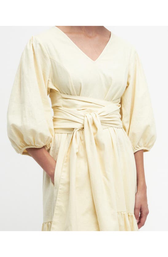 Shop Barbour Annie Puff Sleeve Linen & Cotton Midi Dress In Lemon Souffle