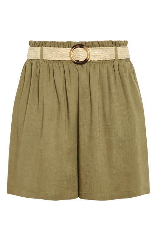 Shop City Chic Kara Belted High Waist Shorts In Olive