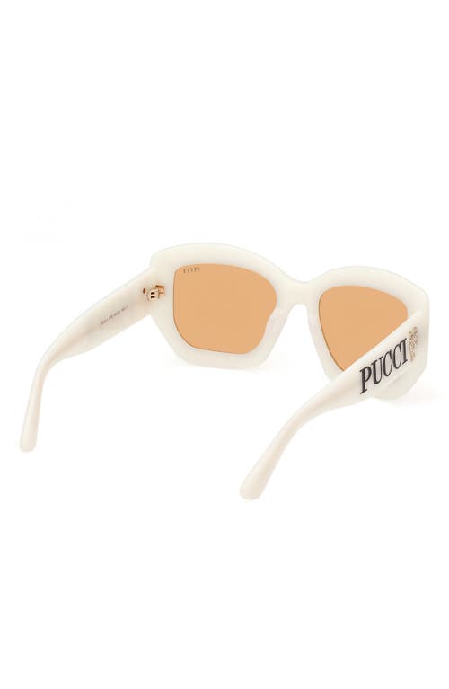 Pucci Women's White & Amber Brown Geometric Sunglasses In Ivory/gold/orange Lenses