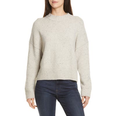 Vince Boxy High Neck Nep Merino Wool Blend Sweater, Beige