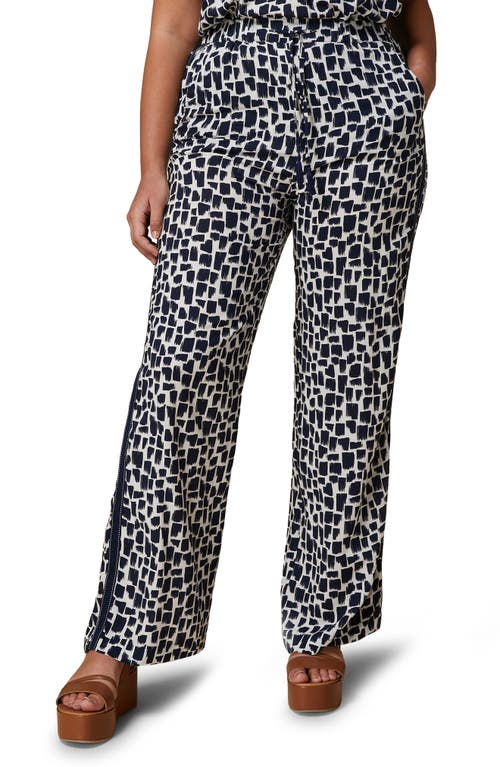 Liriche Abstract Print Pants in Optical White/Navy