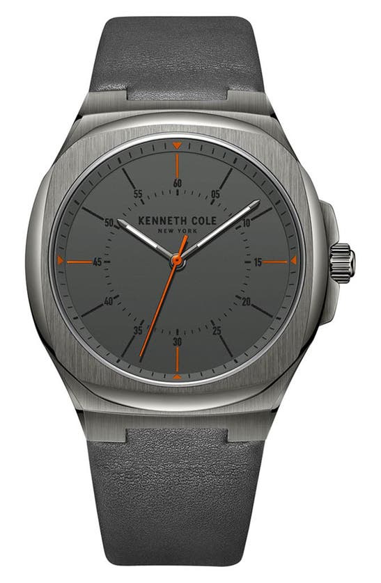 Kenneth Cole New York Men's Classic Gray Leather Strap Watch 41mm In Grey