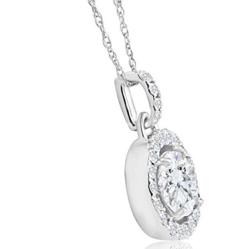 Bliss Diamond 1 1/3ct Tw Round Diamond (1ct Center) Halo Pendant Lab Grown Gold Necklace In 10k White Gold