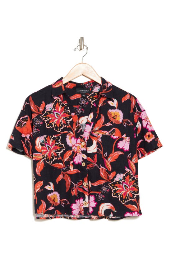 Laundry By Shelli Segal Floral Print Crop Button-up Shirt In Black