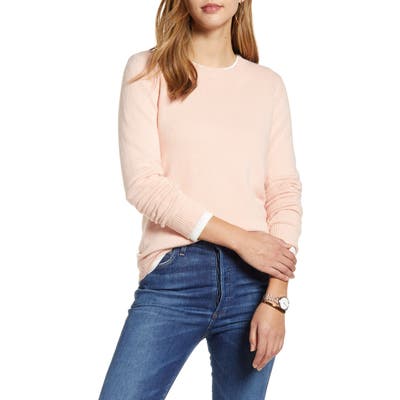 1901 Shoulder Button Cotton & Wool Blend Crewneck Sweater, Pink