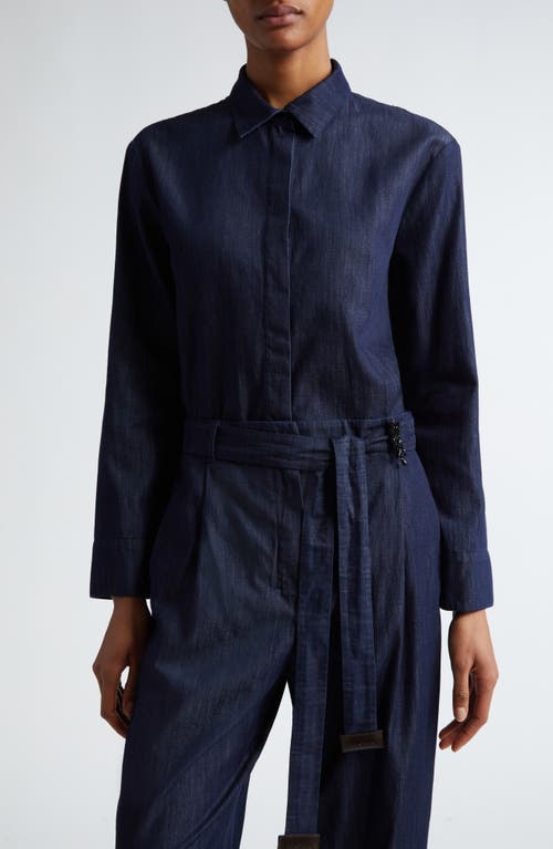 Shop Max Mara Salice Denim Button-up Shirt In Navy