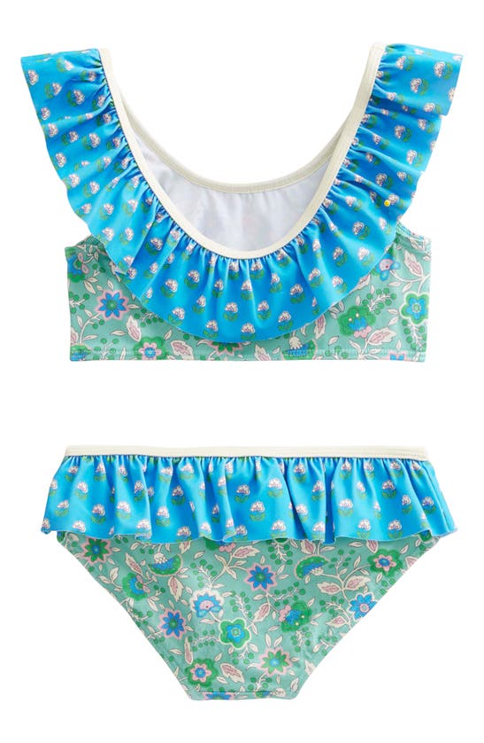 Mini Boden Kids' Frilly Paisley Two-piece Swimsuit In Aqua Sea Floral ...