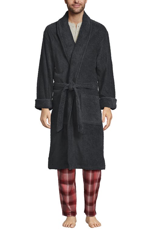 Lands' End Calf Length Turkish Terry Robe In Charcoal