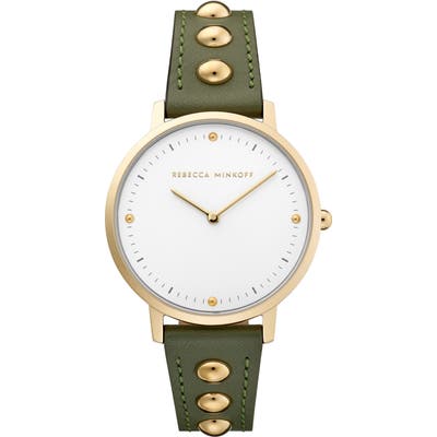 Rebecca Minkoff Major Stud Leather Strap Watch, 35Mm