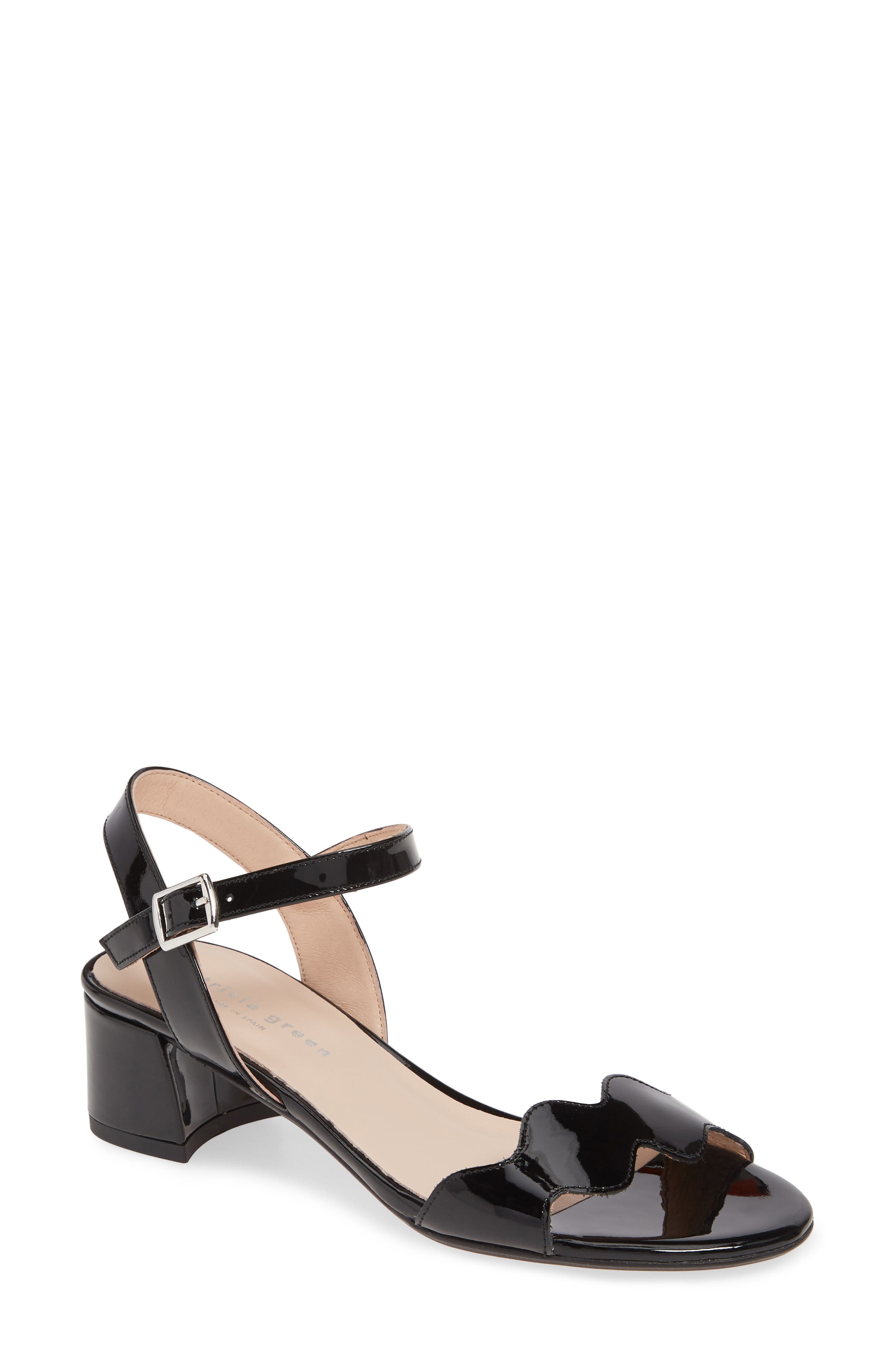 black patent leather block heel sandals