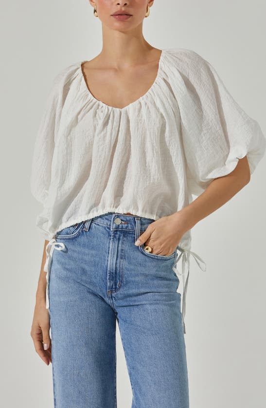 Astr Puff Sleeve Side Tie Top In White