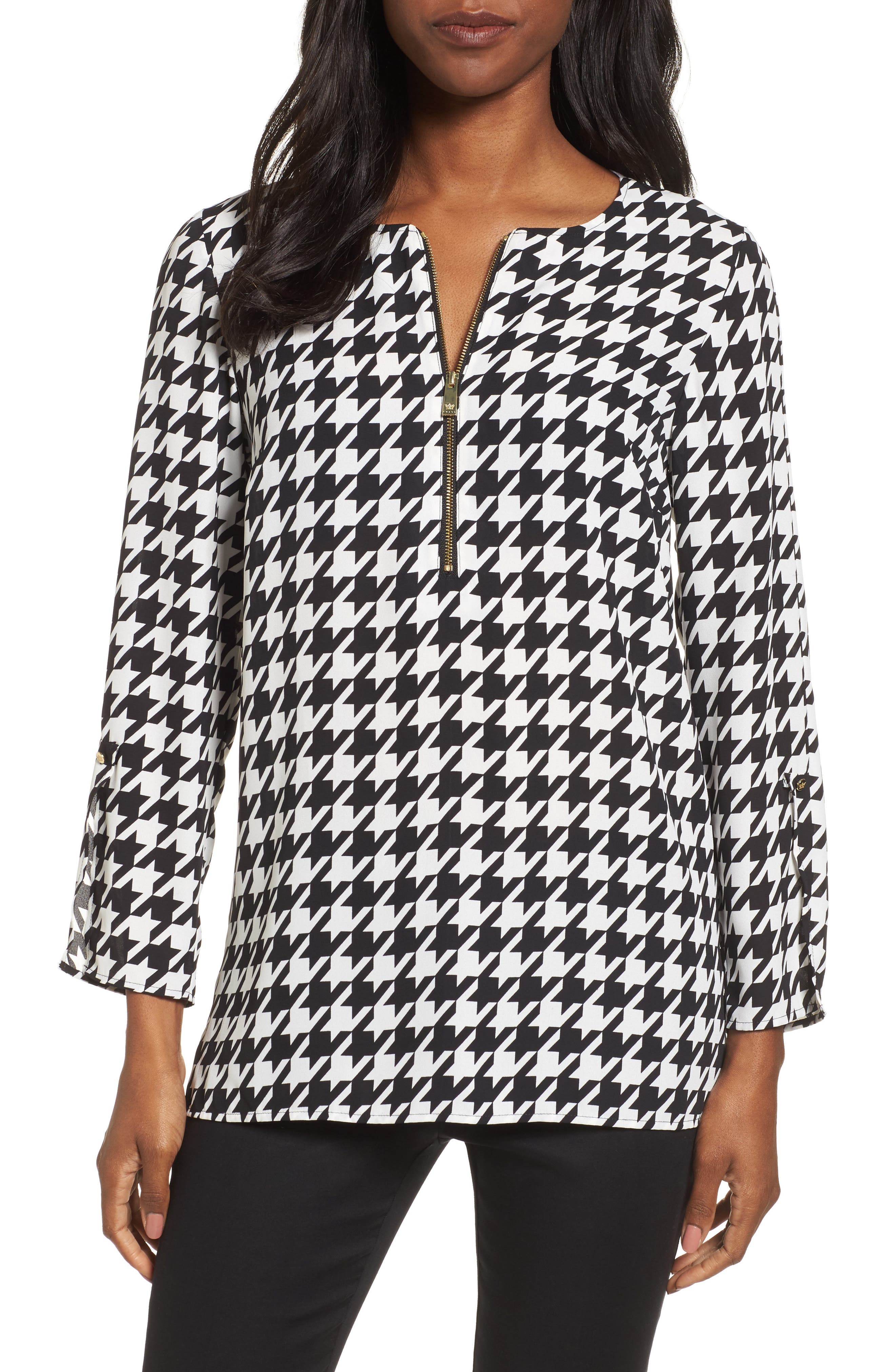 Chaus Zip Front Houndstooth Blouse Nordstrom