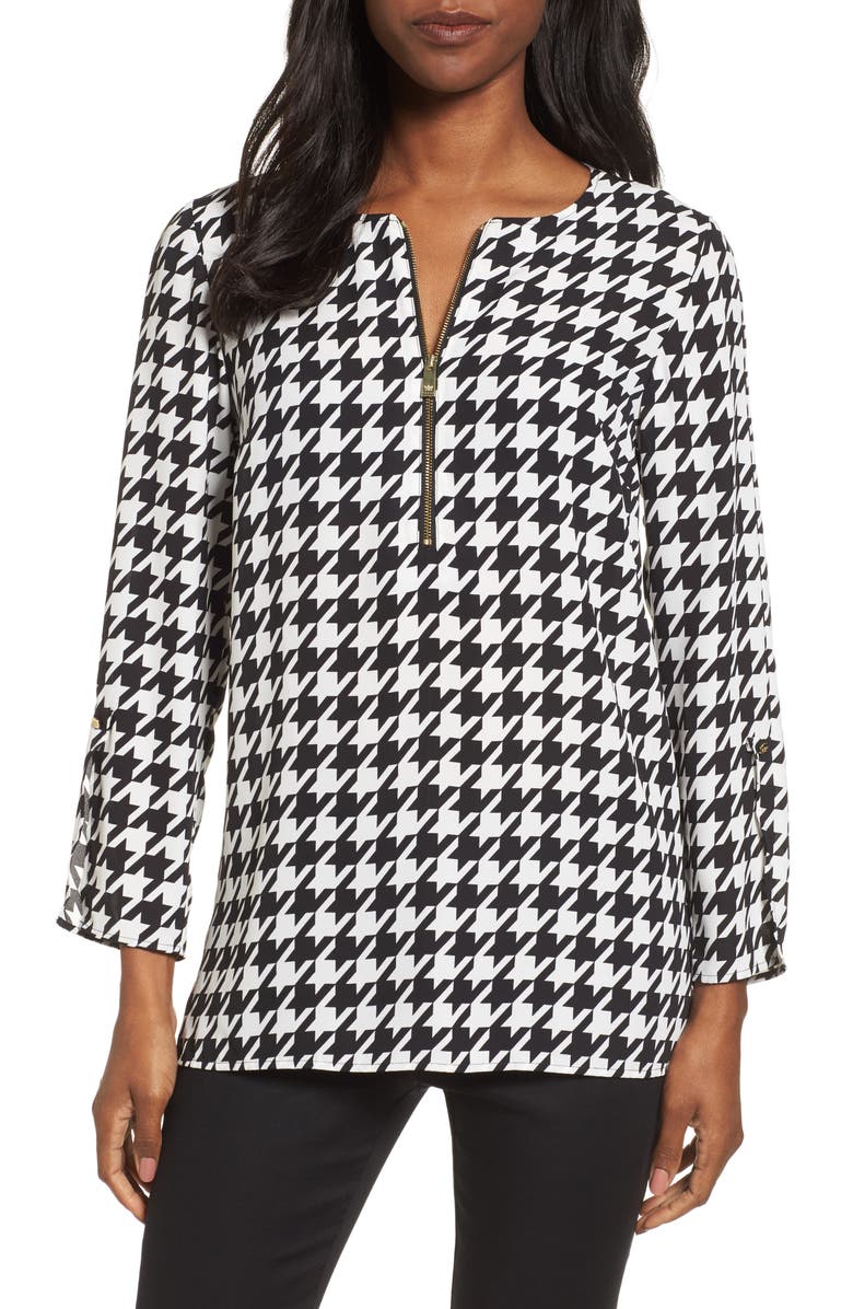 Chaus Zip Front Houndstooth Blouse | Nordstrom