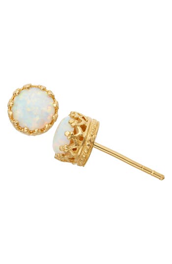 Fzn 14k Gold Plate Sterling Silver Stud Earrings In Opal-yellow