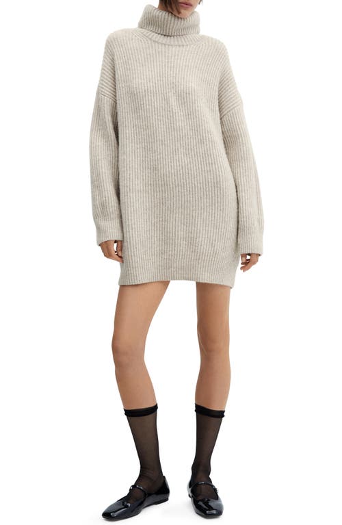 MANGO Turtleneck Long Sleeve Rib Sweater Dress Light Beige/Pastel Grey at Nordstrom,