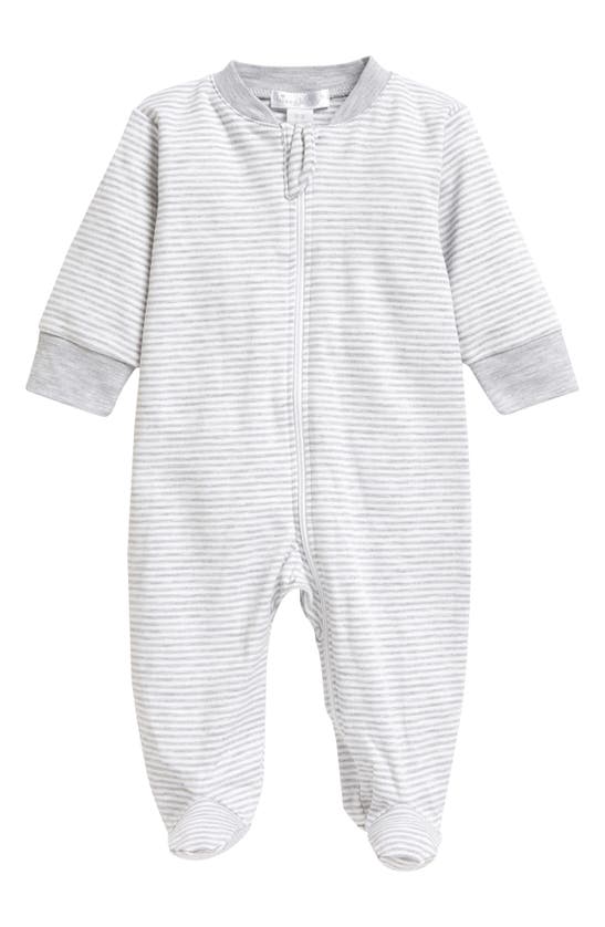 Kissy Kissy Stripe Pima Cotton Zip Footie In Grey