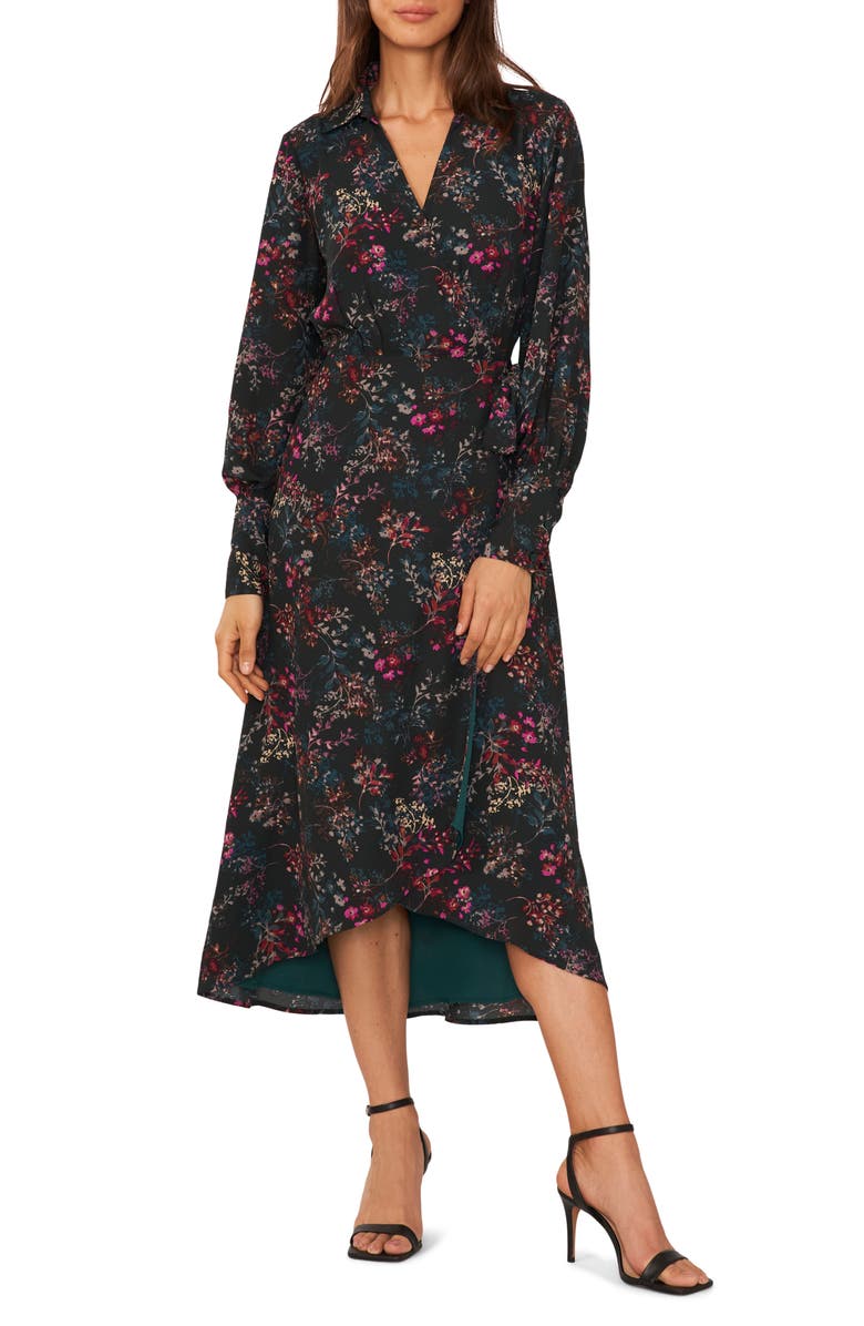 Halogen® Floral Long Sleeve Wrap Shirtdress | Nordstrom