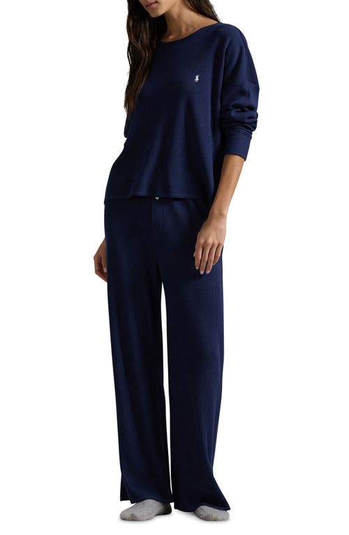 Shop Polo Ralph Lauren Stretch Cotton Blend Thermal Pajamas In Navy