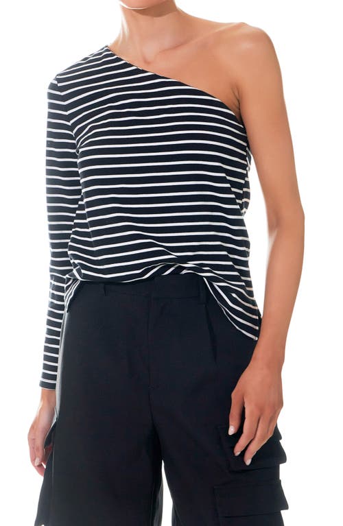 Shop Grey Lab Stripe One-shoulder Asymmetric Top In Black/white