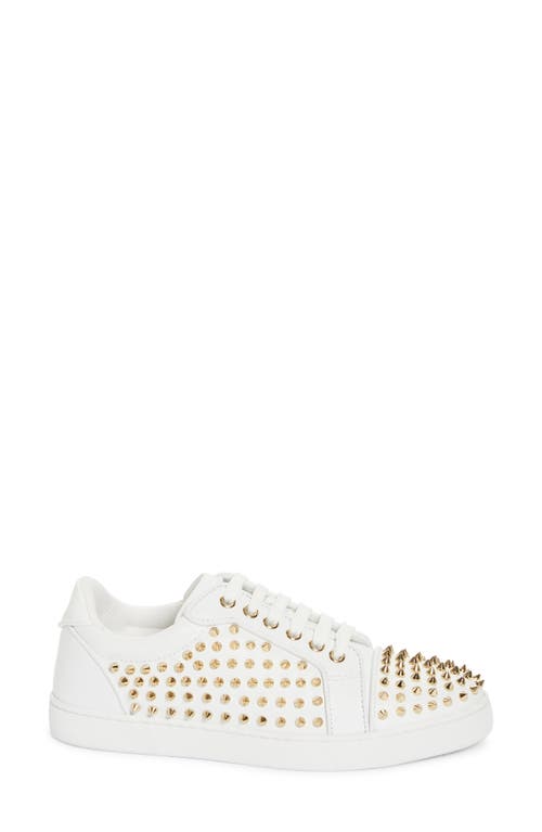 Shop Christian Louboutin Vieira Night Spikes Low Top Sneaker In White/light Gold