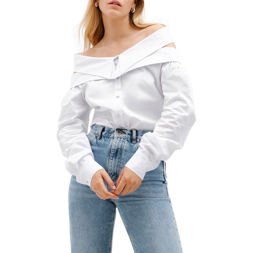 Marcella Vesper Off The Shoulder Button-up Shirt In White