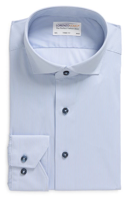 Shop Lorenzo Uomo Trim Fit Thin Vertical Stripe Shirt In Light Blue