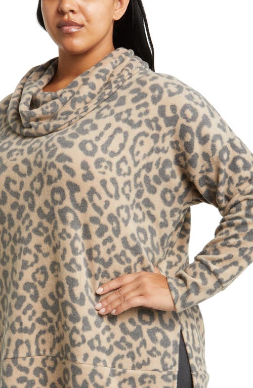 Loveappella Cowl Knit Top In Camel/charcoal