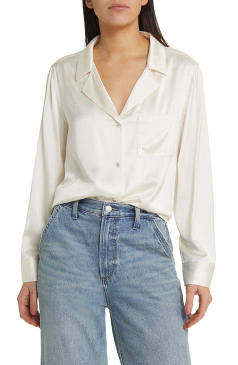 ROCHAS, Ivory Women's Solid Color Shirts & Blouses