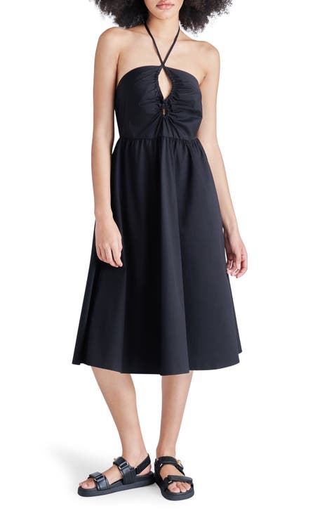 Shelby Black Satin Halter Midi Dress – Beginning Boutique US