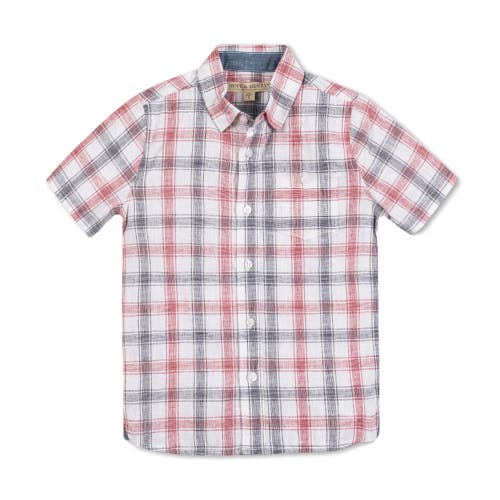 Hope & Henry Boys' Linen Short Sleeve Shirt With Side Vent, Kids In Americana Check