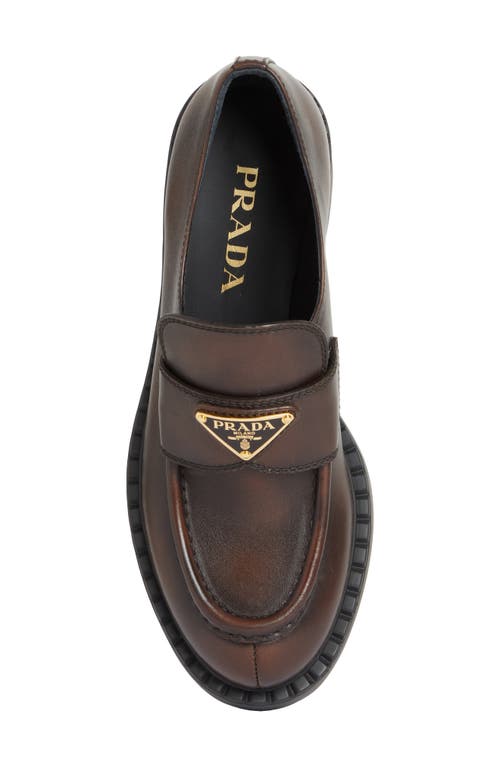 Shop Prada Moc Toe Loafer In Moro