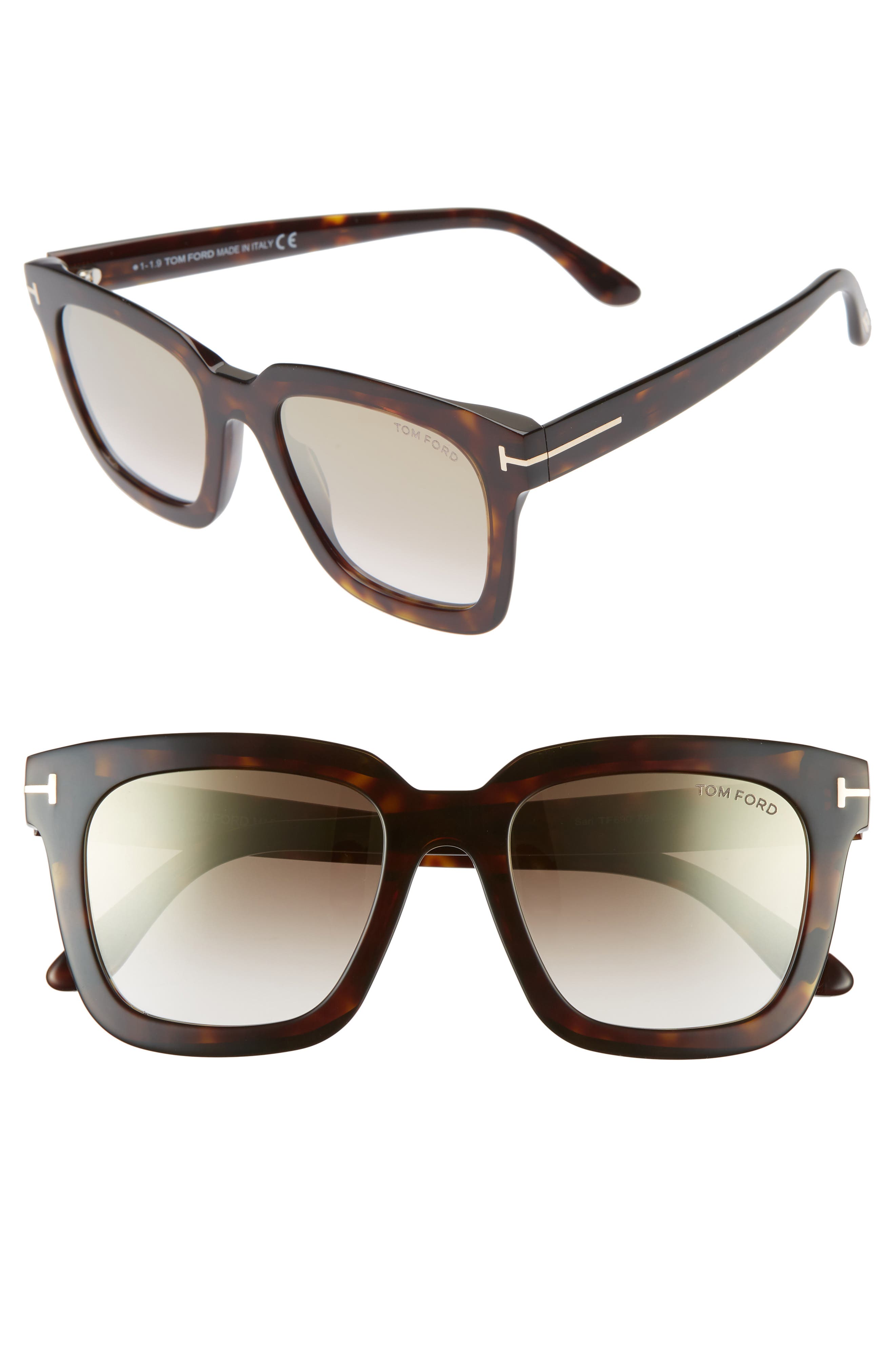 Tom Ford Sari 52mm Square Sunglasses in Dark Havana/Gradient Brown